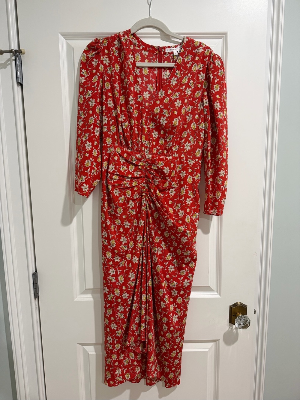 Veronica Beard Mary Silk Ditsy Floral Ruched Midi Dresss - Picture 4 of 6